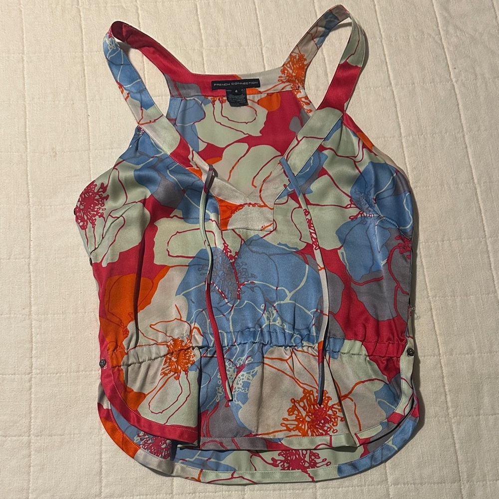 French Connection Silk Floral V-Neck Women’s Top Sz 4
